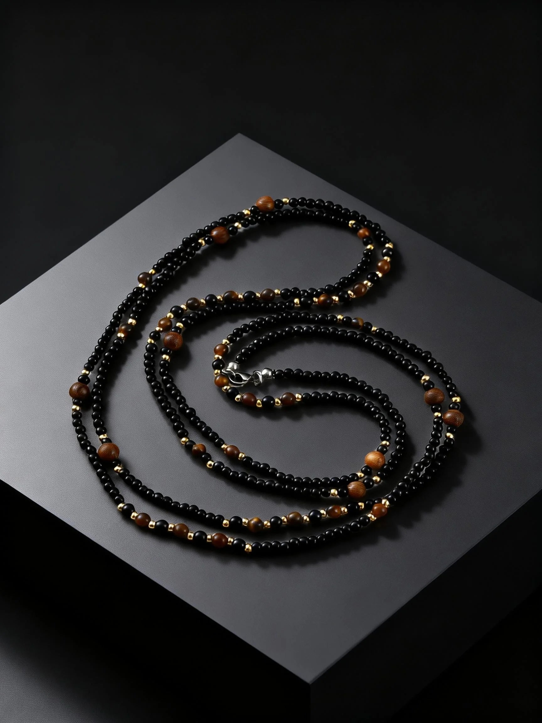 Black Agate Natural Stone Tiger Eye Beads Chain Necklace for Men, Retro Long Sweater Chain Necklace, Fashion Boho Jewelry Gift