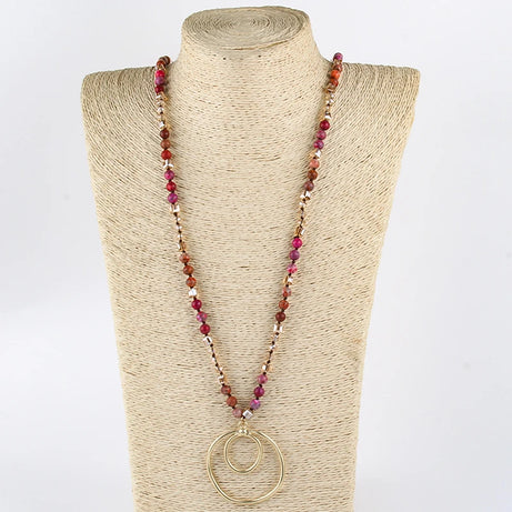 Round Pendant Knotted Stone Necklace Jewelry