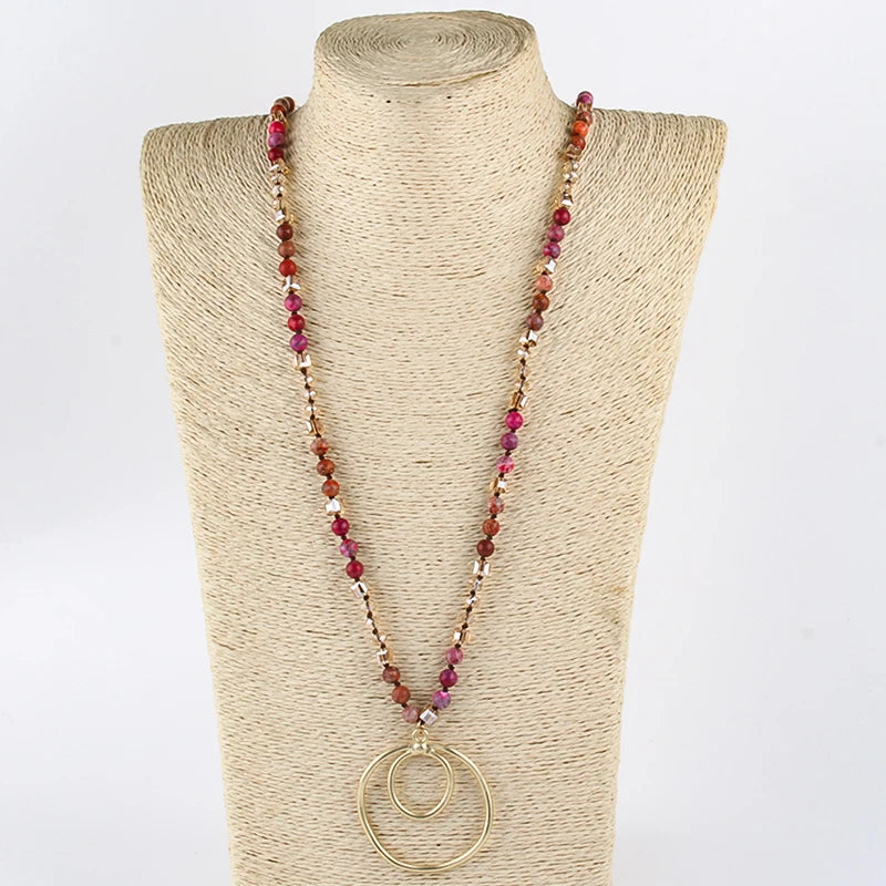 Round Pendant Knotted Stone Necklace Jewelry