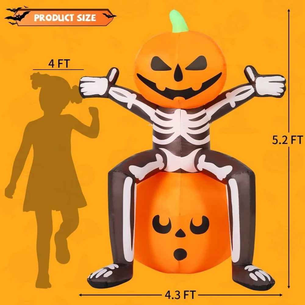 Halloween Inflatable 5FT Skull Skeleton Pumpkin Head with Built-in LEDs Blow Up Yard Decoration for Holiday Party Indoor,Outdoor - Charlie Dolly