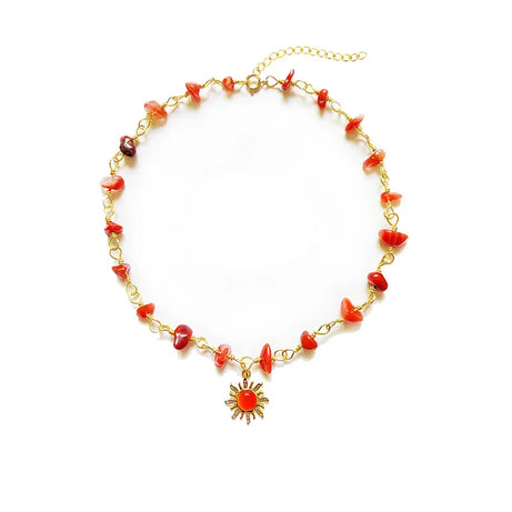 Natural Stone Boho Hippie Sun Necklace for Women Teen Girls, 18K Gold Palted Crystal Choker, Birthday Christmas Jewelry Gifts - Charlie Dolly