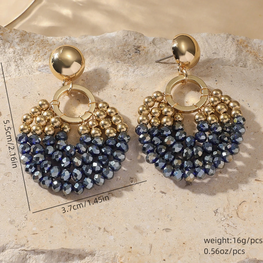 Layered Crystal Bead Round Drop Earrings Jewelry