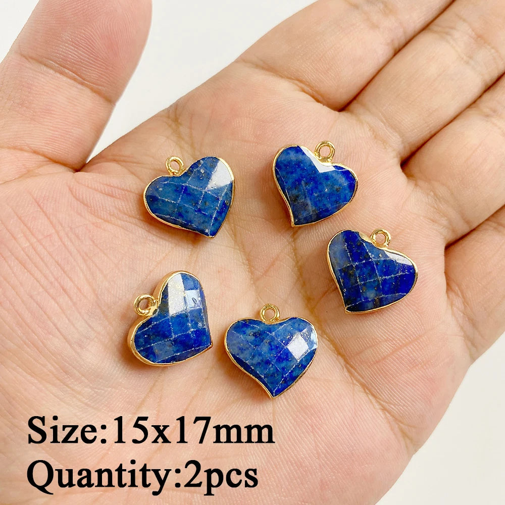 Natural Lapis Lazuli Pendant Blue Heart Square Oval Bullet Stone Charms For Jewelry Making Necklace Earrings Bracelet DIY 2PCS