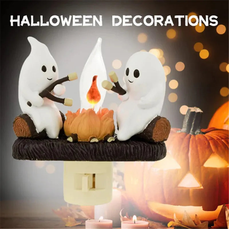 2024 Ghost Campfire Flickering Nightlight Halloween Ghost spooky Night Light Decor Cute Little Ghost Twinkle Lights - Charlie Dolly