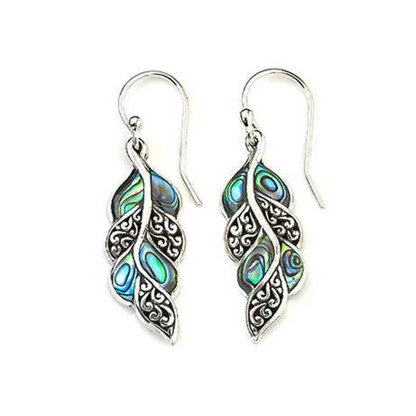 Peacock Feather Carved Metal Drop Earrings Jewelry