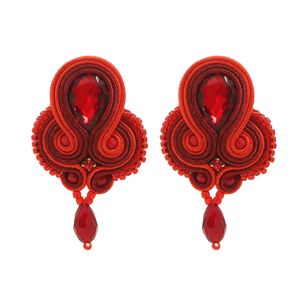 KpacoTa Soutache Jewelry Leather Drop Earrings Handmade Ethnic Boho Long Dangle Earring Women Gift colourful weaving blue purple