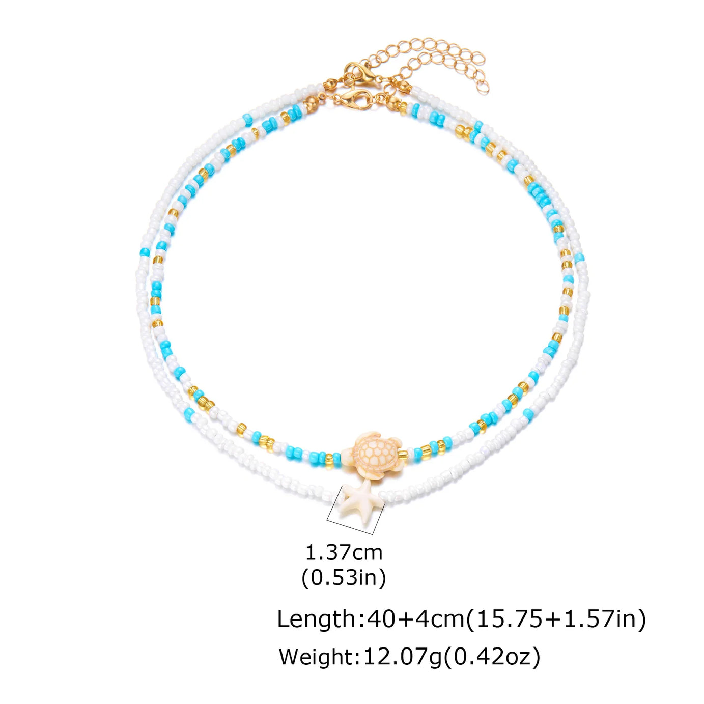 Starfish, Sea Turtle and Conch Beaded Layered Necklace