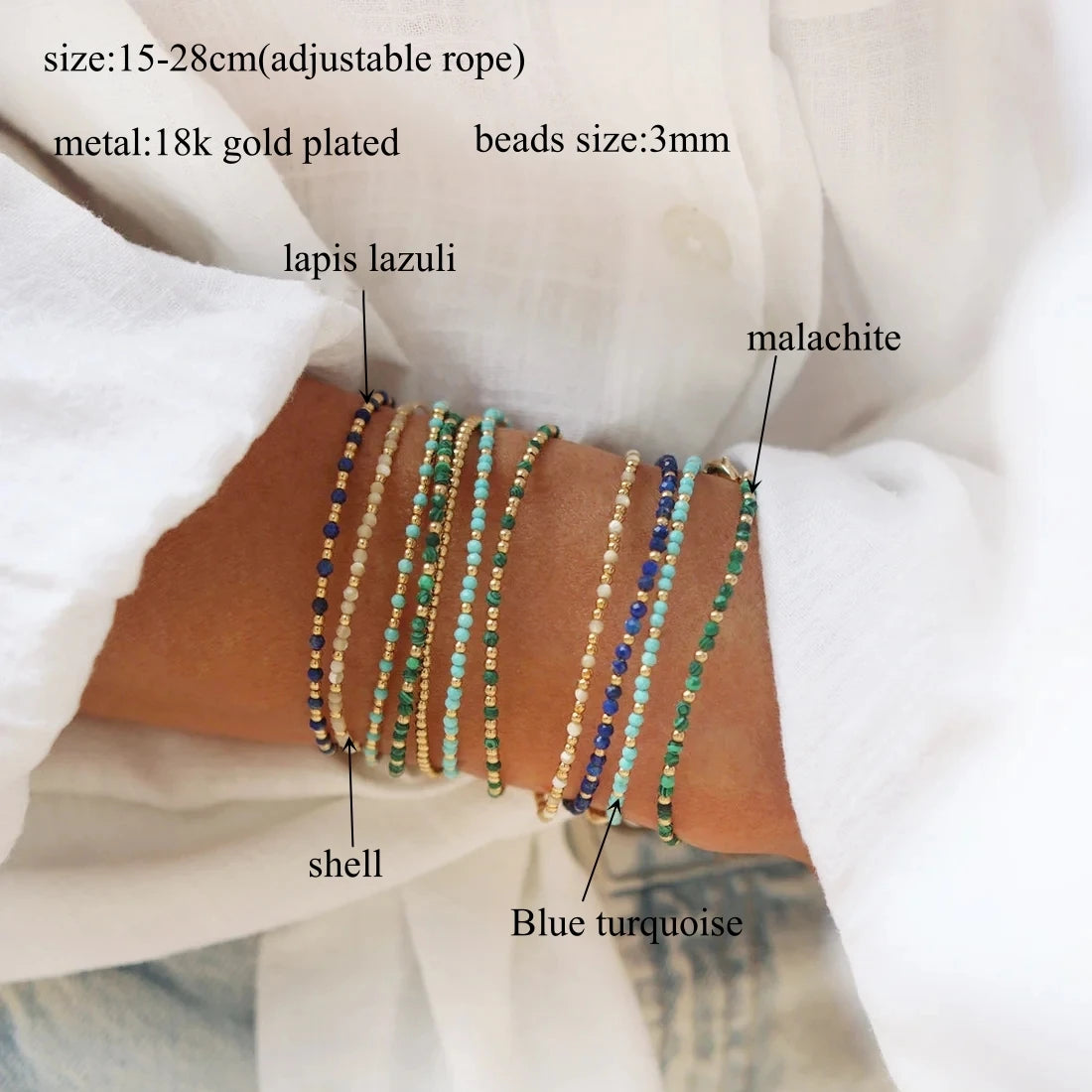 CCGOOD 3mm Natural Gemstone Beaded Bracelet Boho Beach Style Stackable Jewelry for Women Adjustable