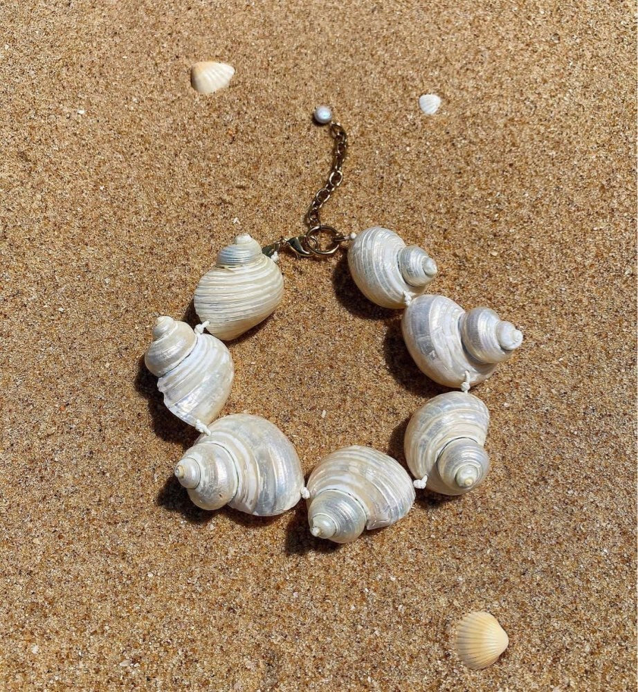 Boho semi-precious gemstone flower beads and mini faceted rondelle zircon crystal beads Scallop Conch shells Necklace - Charlie Dolly