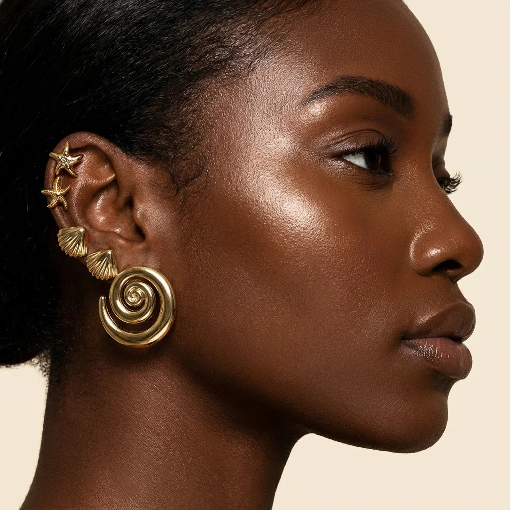 3 Pairs Gold Color Starfish Shell Stud Earrings Set for Women Fashion CCB Lightweight Star Earrings Boho Jewelry Accessories