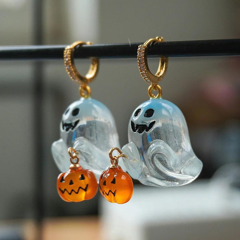 YILUOCD Charming Halloween Ghost Pumpkin Hoop Earrings Cute Resin Drop Earrings Halloween Jewelry For Women - Charlie Dolly