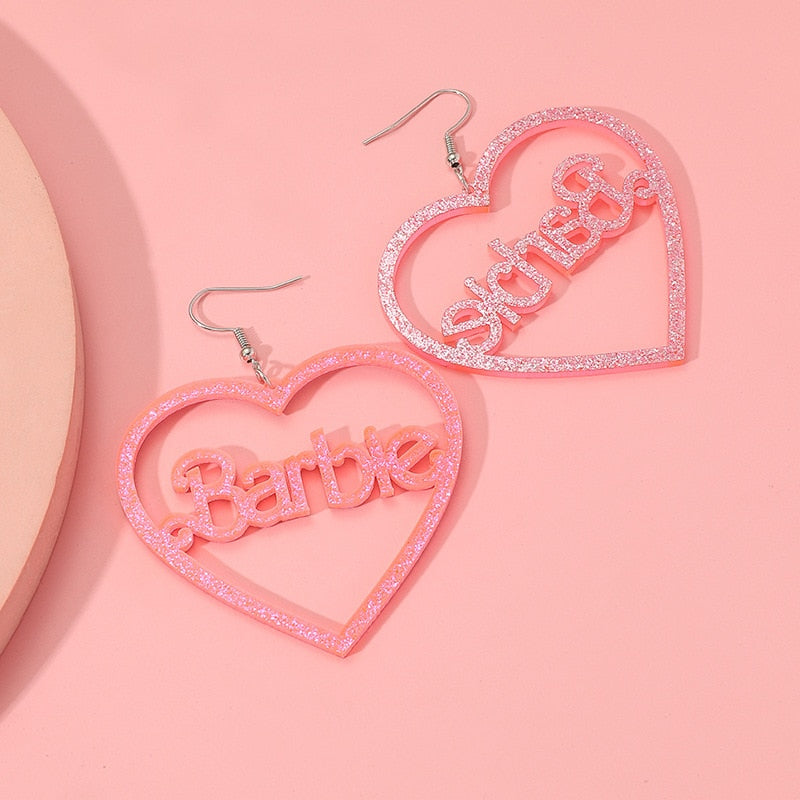 Fashion Barbie Earrings Kawaii Anime Pink Glitter Love Hollow Acrylic Earring Earring Girls Cartoon Jewelry Accessories Gift Toy - Charlie Dolly