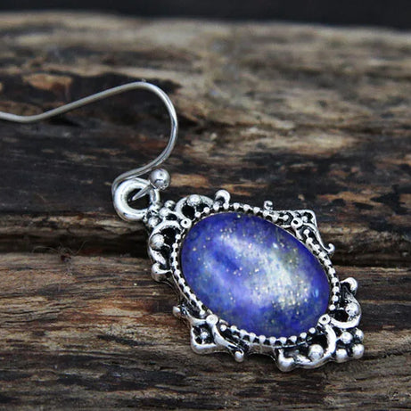 Vintage Look Natural Stone Lapis Lazuli Jewelry Sets Solid Silver Plated Necklace Earrings Flower Fashion Jewelry - Charlie Dolly