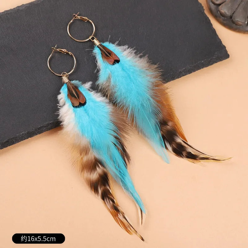 Exaggerate Feather Long Earrings Fashion Imitation Peacock Feather Earrings Boho Style Feather Earrings Custom Jewelry Wholesale