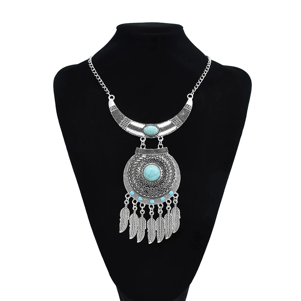 Turkish Coin Stone Tassel Bib Choker Necklace Jewelry