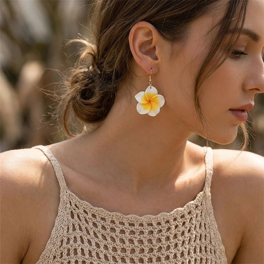 Plumeria Clay Flower Drop Earrings Jewelry