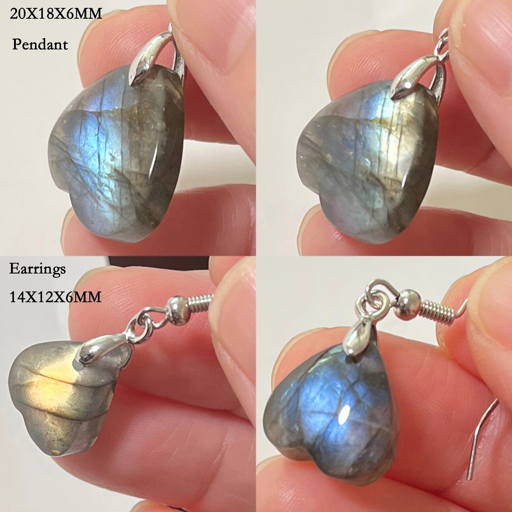 Women Men Irregular Shape Bead Natural Stone Blue Labradorite Earrings