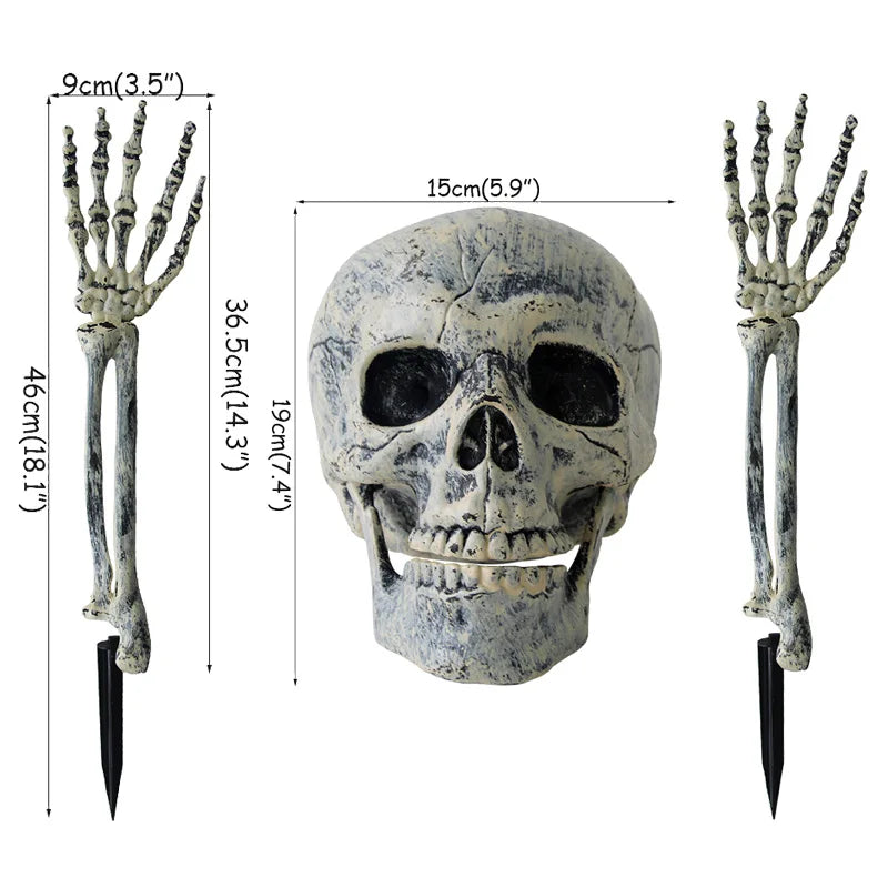 Realistic Skeleton Stakes Halloween Realistic Skull Skeleton Head Human Hand Arms for Halloween Party Home Garden Lawn Decor - Charlie Dolly