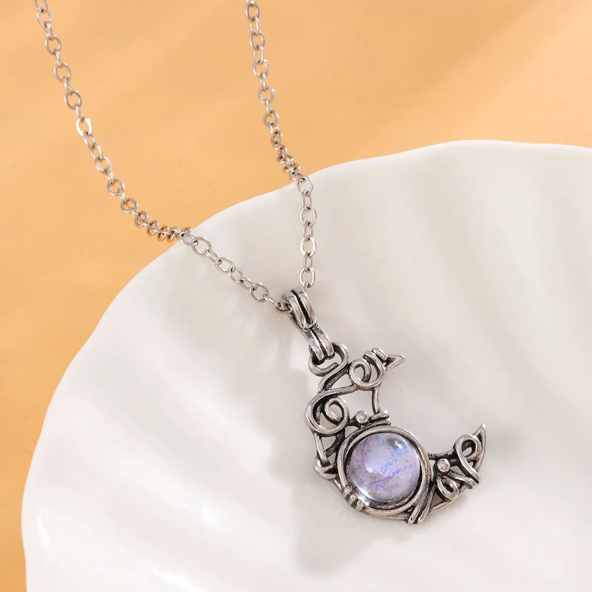 Gothic Black Cat Moon Pendant Necklace Vintage Aesthetic Crescent Kitten Moonstone Necklace for Women Men Halloween Jewelry Gift - Charlie Dolly