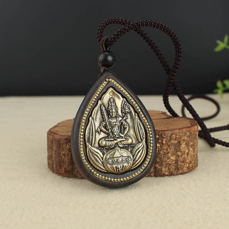 Handmade Ethnic Ebony Exaggerated Bodhisattva Pendant Necklace Women Buddha Lucky Eight guardians Amulet Necklaces For Men - Charlie Dolly