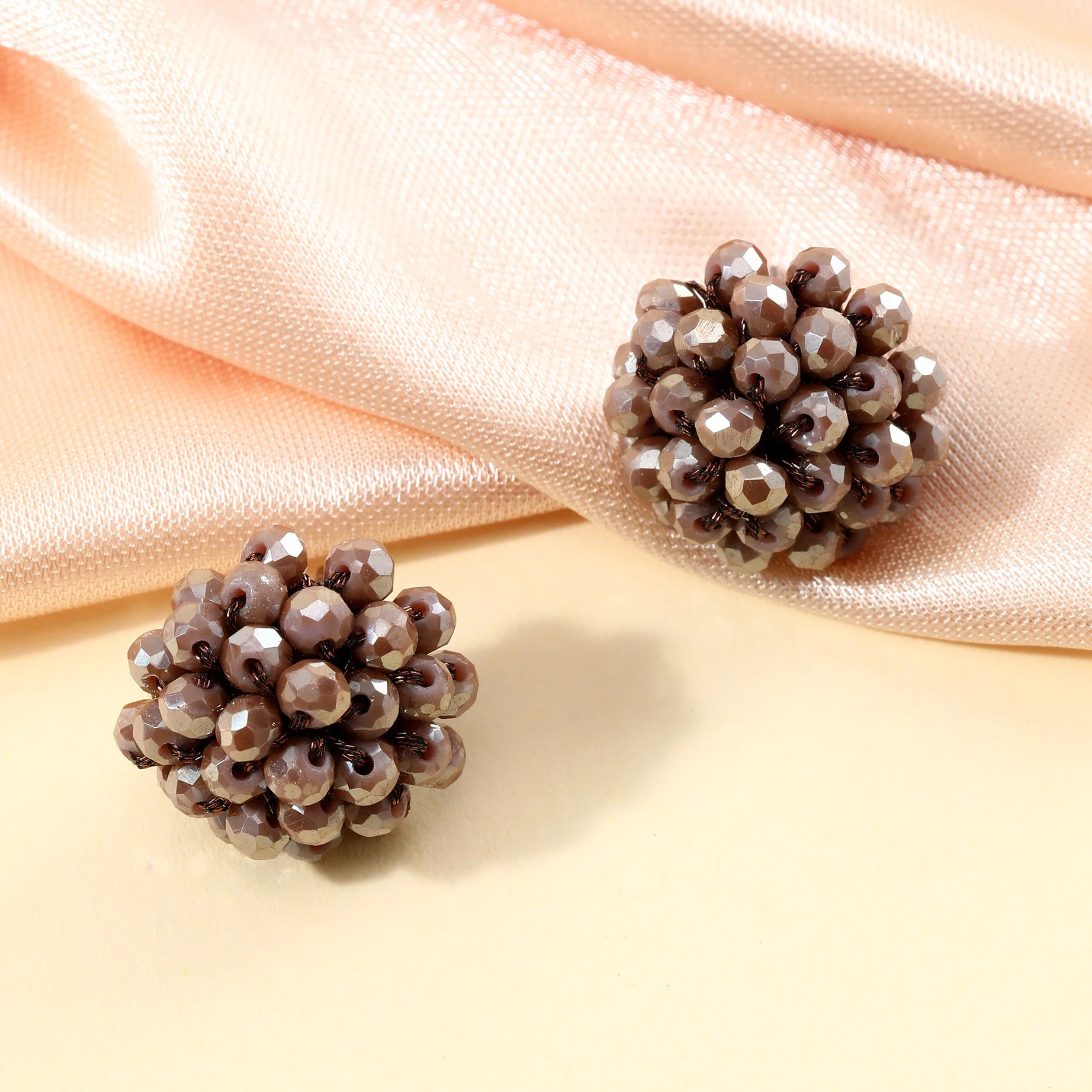 Braided Crystal Bead Round Stud Earrings Jewelry
