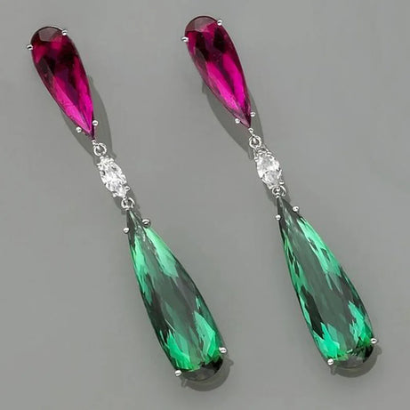 Green Purple Zircon Drop Statement Earrings Jewelry