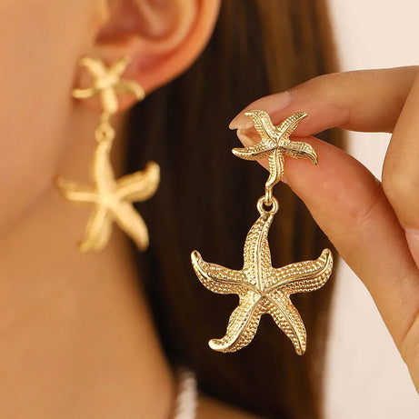 Large Gold Starfish Stud Earrings Jewelry