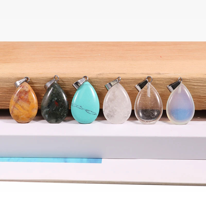 50pcs Natural Stone Waterdrop Pendants Crystal Amethysts Lapis Lazuli Healing Charms Tear Beads For Jewelry Making Earring Gems