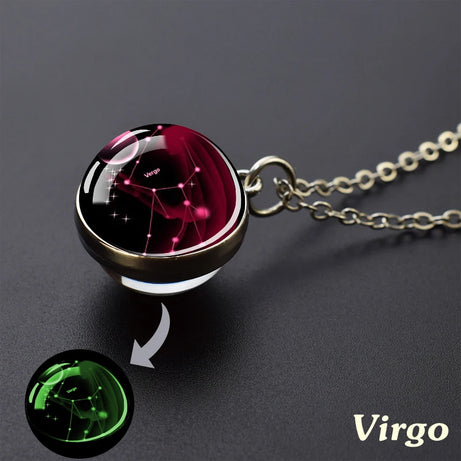 Zodiac Constellation Glow-in-the-Dark Pendant Necklace, Luminous Astrology Talisman