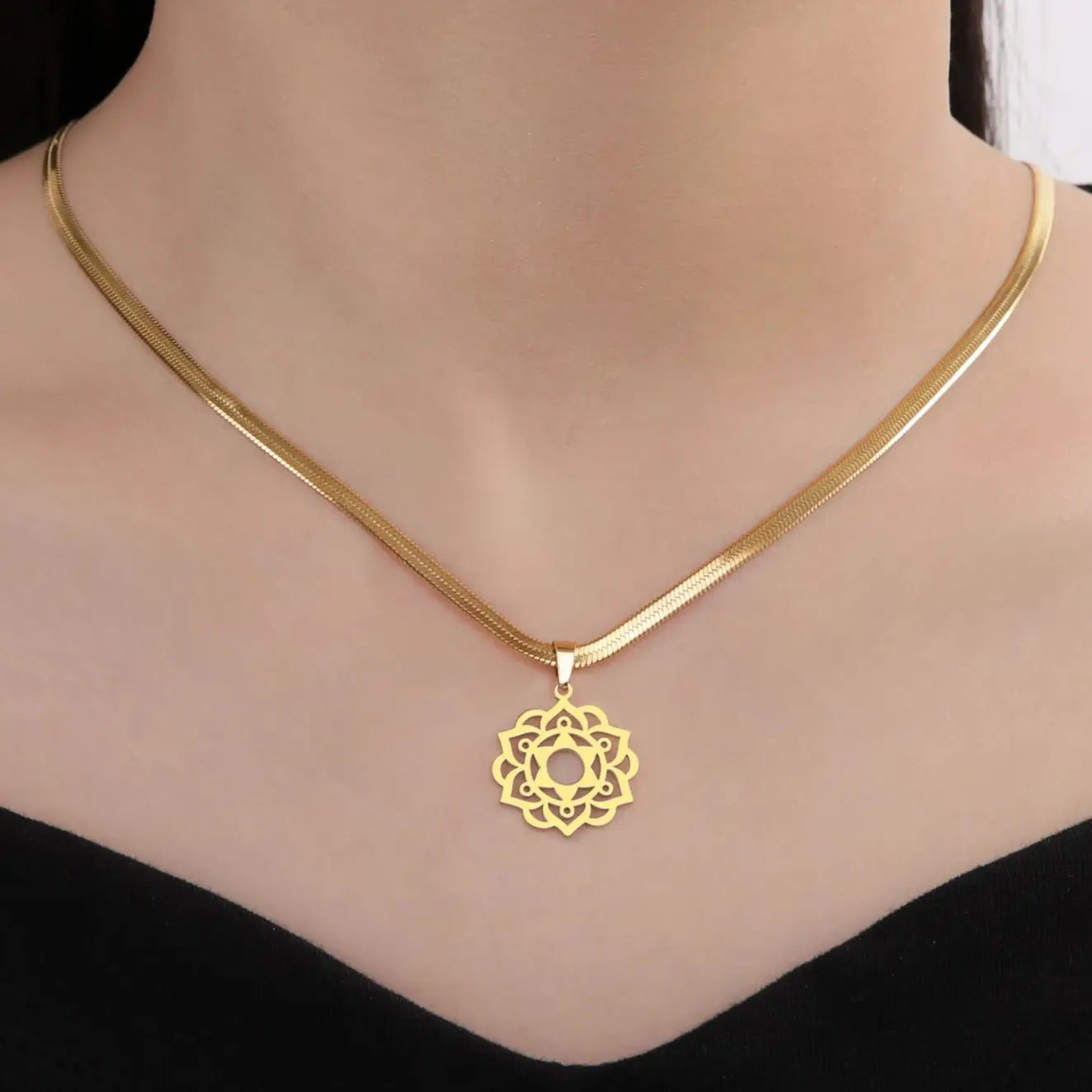 LIKGREAT Yoga Lotus Necklaces Stainless Steel Flower of Life Pendant Women Mandala Healing Buddha Spiritual Chakra Jewelry