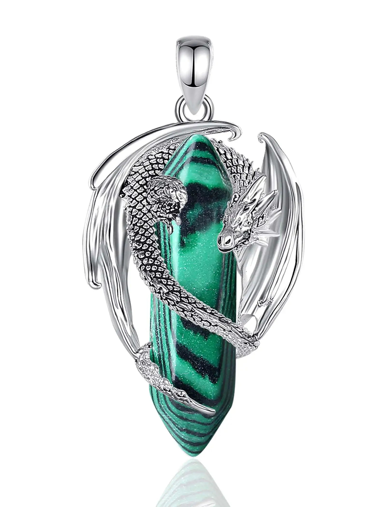 Eudora Dragon Twining Hexagonal Natural Obsidian Prismatic Necklace Punk Turquoise Amethyst Jade Pendant Malachite Jewelry Gift
