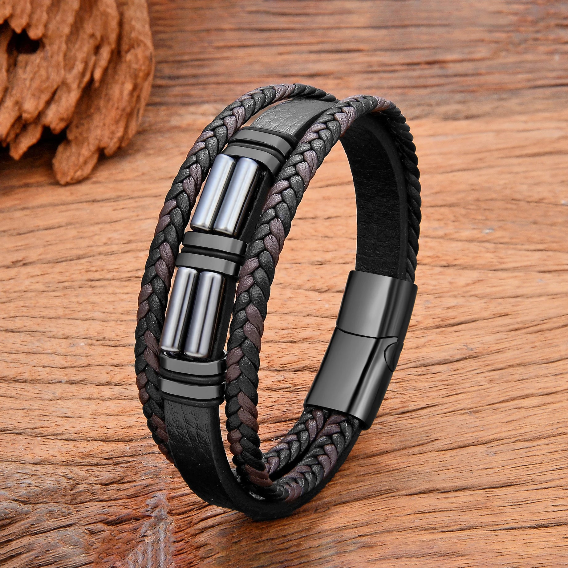 Natural Stone Leather Cuff Bracelet