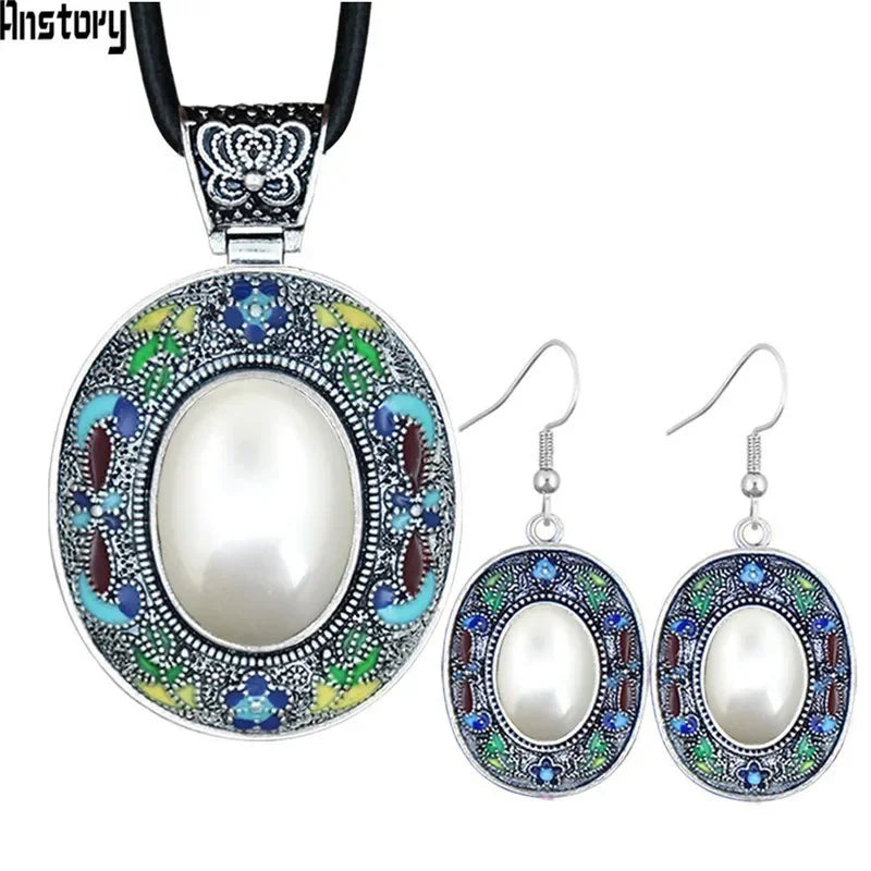 Vintage Oval Lapis Lazuli Jewelry Sets Natural Tiger Eey Unakite Quartz Necklace Earrings Bohemia Fashion Jewelry TS456