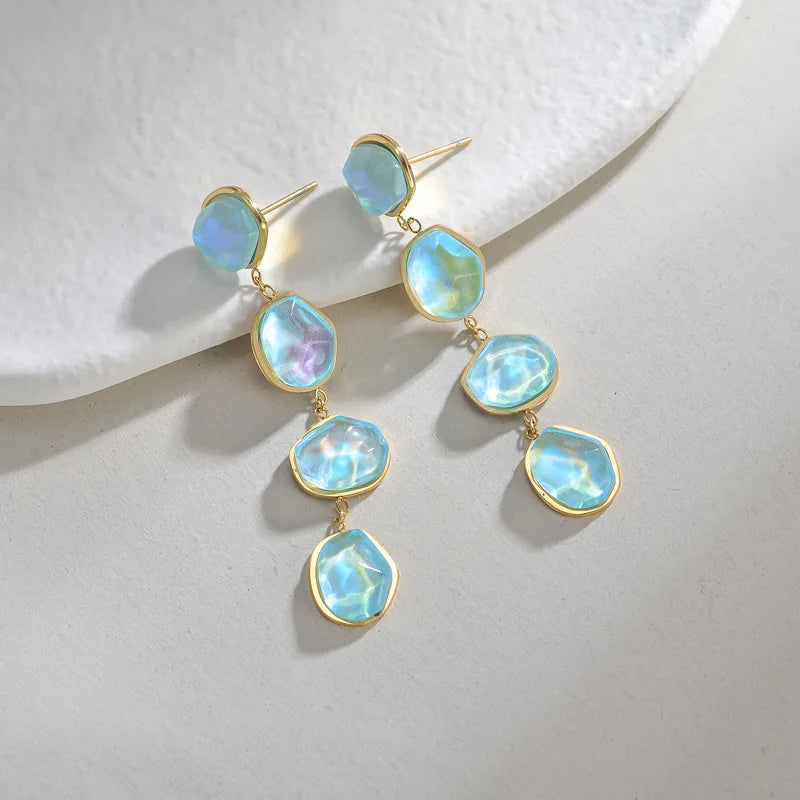 EILIECK 316L Stainless Steel Natural Blue Stone Drop Dangle Earrings for Women New 18K PVD Plated High Quality Fashion Jewelry