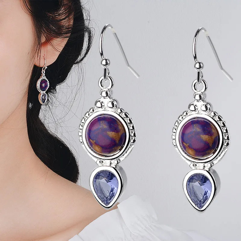 Gorgeous Silver Color Water Drop Earrings Inlaid Natural Stone Dangle Earrings for Women Bridal Engagement Wedding Jewelry Gifts