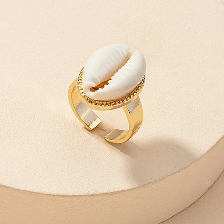 Aesthetic Jewelry Accessories Wholesale Boho Gold Color Natural Sea Stone Seashell Puka Conch Cowrie Shell Ring for Women 2024 - Charlie Dolly