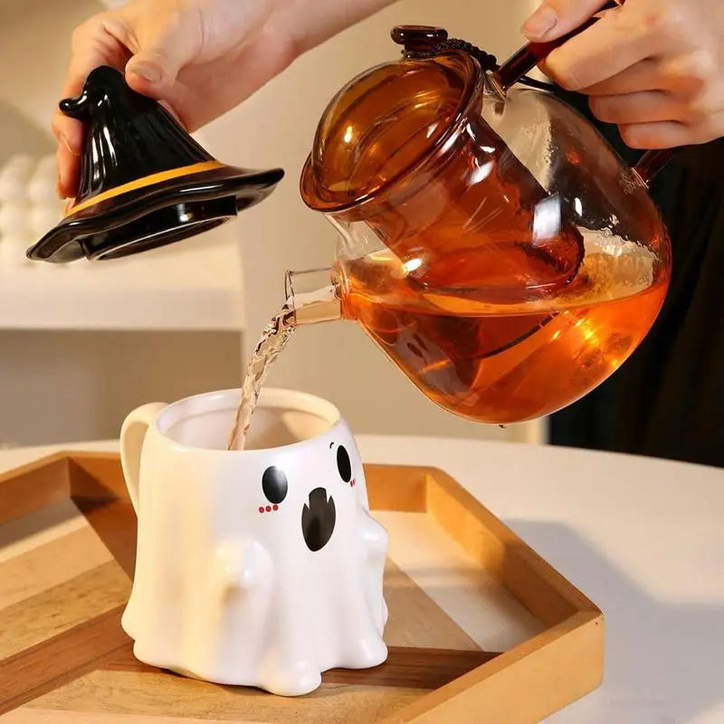 Halloween Ceramic Cup Ghost Mug Creative Cute Couple Mug Gift Afternoon Tea Breakfast Milk Cup Home Office Drinking cup With Lid - Charlie Dolly
