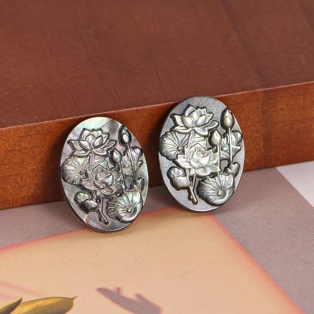 Natural Black Mother of Pearl Pendant Hand Carved Lotus Flower Charms for DIY Jewelry Earring Necklace MOP Making Finding
