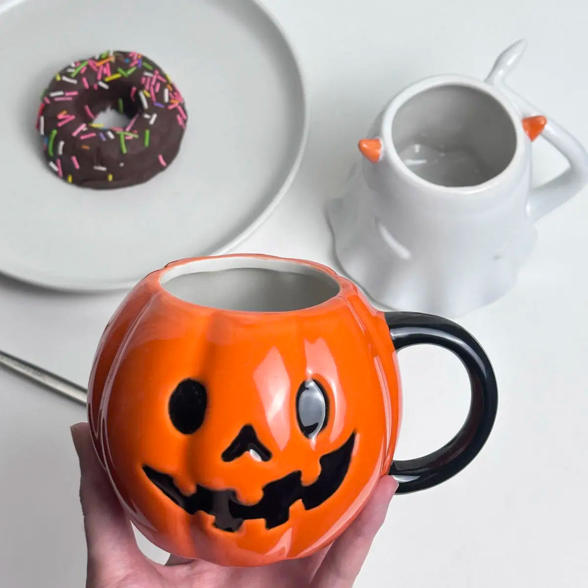 Halloween Cute Funny Little Ghost Water  Mug Embossed Ceramic Cup Design Sense Minority Creative Pumpkin Cups - Charlie Dolly