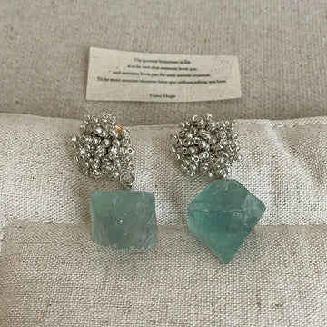 Minar Handmade Irregular Green Natural Stone Metal Beads Strand Hanging Dangle Earrings for Women Mujer Party Holiday Jewelry