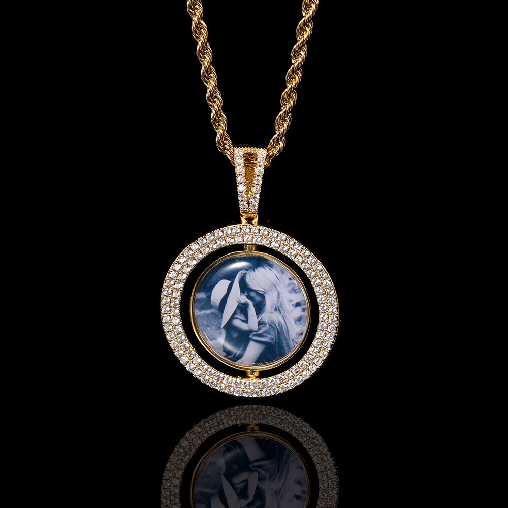 Custom Memory Photo Necklace for Men Jewelry Rotatable Double Side Personalized Medallions Picture Hip Hop Pendant - Charlie Dolly