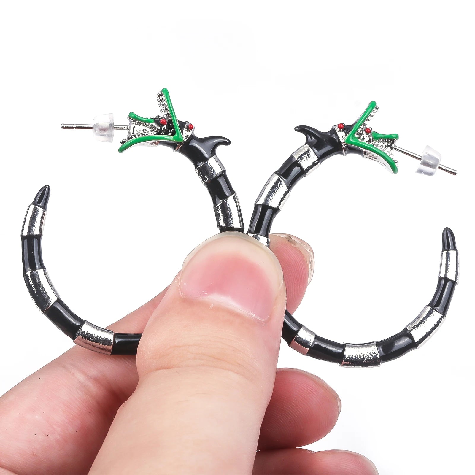 Gothic Style Harong Halloween Beetlejuice Hoop Earring for Women Beetle Sandworm Creepy Chunky Jewelry Cosplay Props Accessories - Charlie Dolly