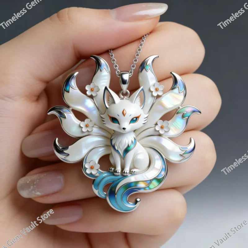 Nine-Tailed Fox Pendant Necklace Exquisite Enamel Craft Cute Fashion Jewelry Gift for Best Friends Family