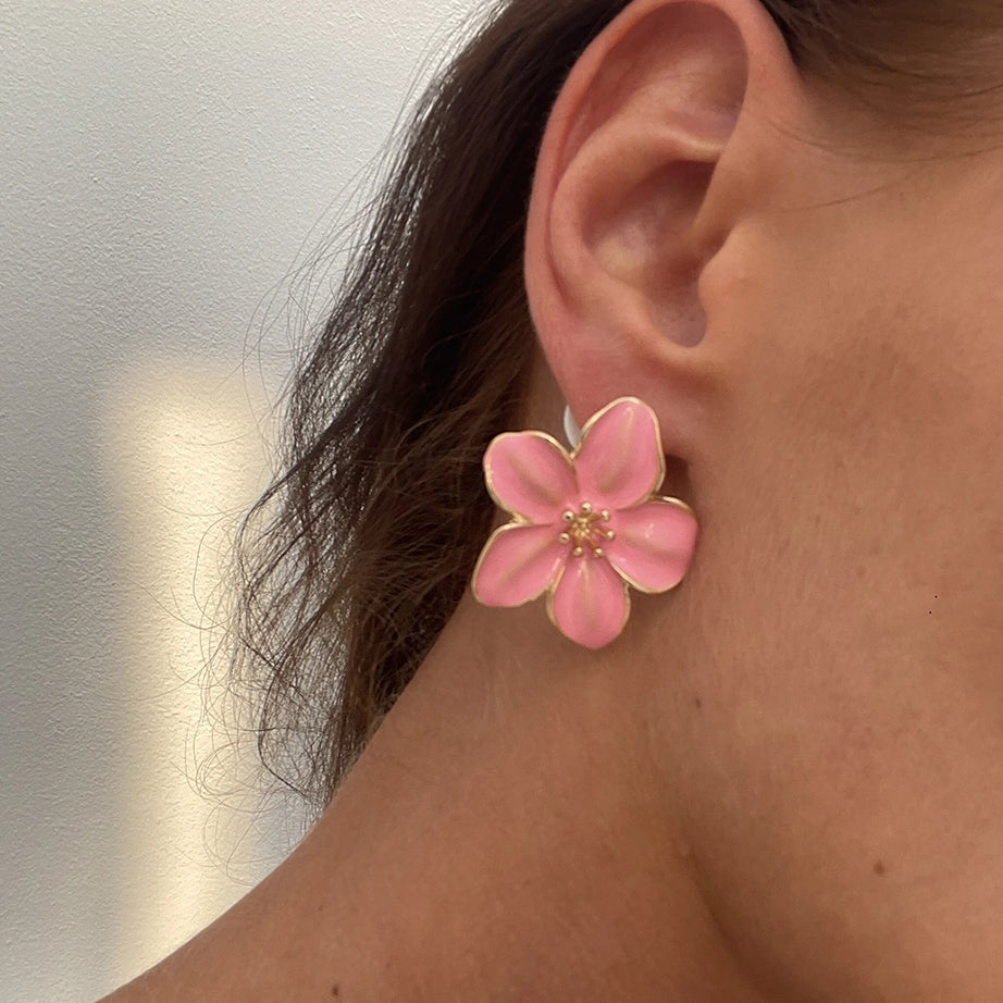 Enamel Petal Flower Stud Earrings Jewelry