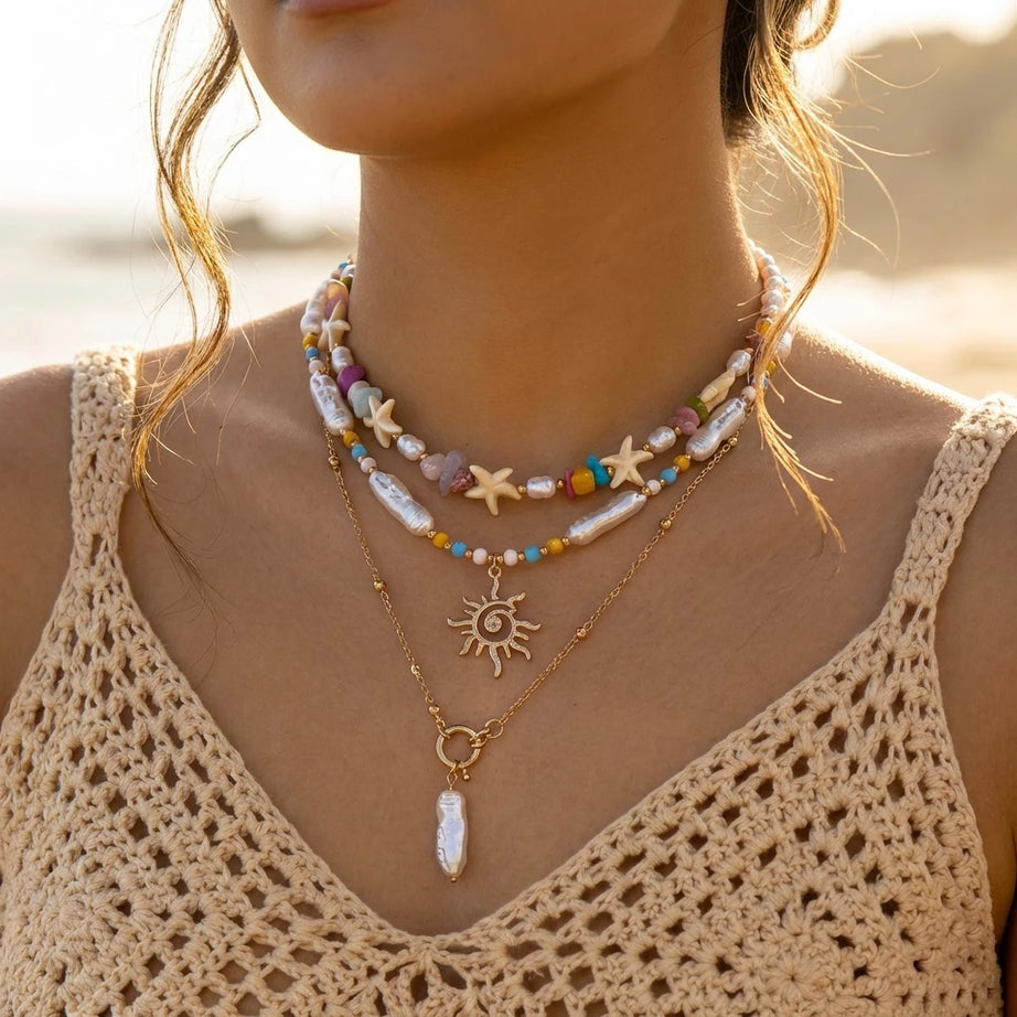 Shell, Starfish and Seahorse Polymer Clay Choker Set (3 Pieces)