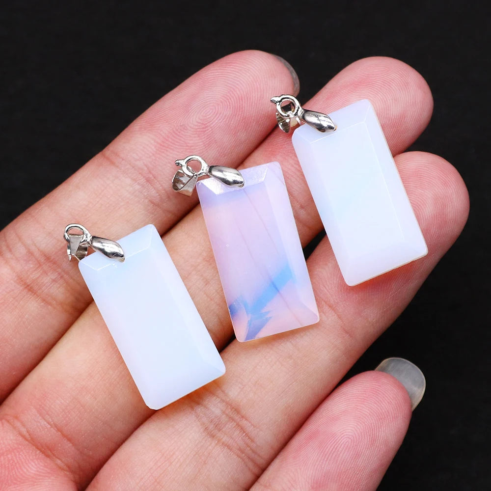 2pcs Quartz Crystal Rectangle Stone Pendants for Women DIY Necklace Natural Amethyst Lapis Lazuli Slice Pendant Earrings Jewelry