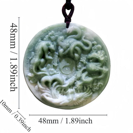 Dark Green Jade Dragon Fox & Owl Pendant Necklace, Carved Amulet Zodiac Talisman