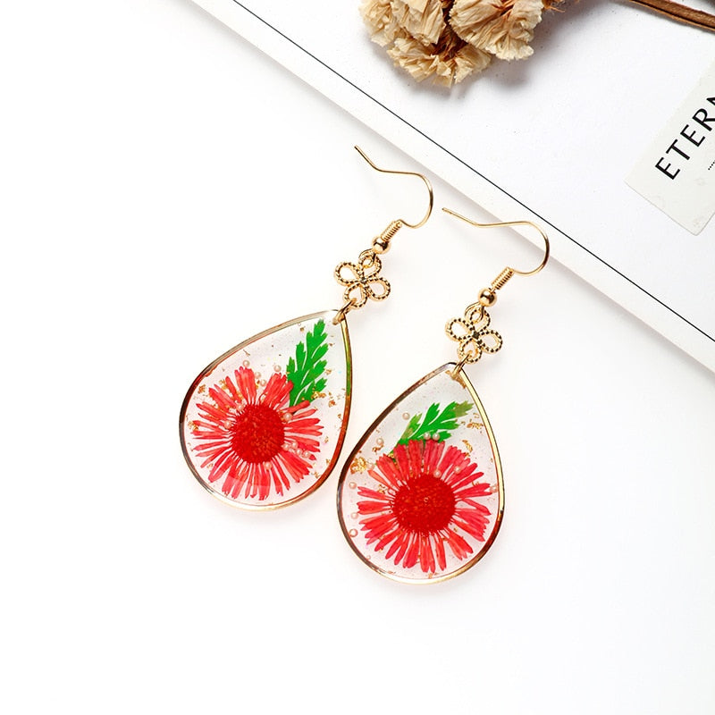 Creative Real Flower Earring Unique Round Dried Flower Drop Earrings Real Floral Sweet Earring For Women Gifts Summer Jewelry - Charlie Dolly