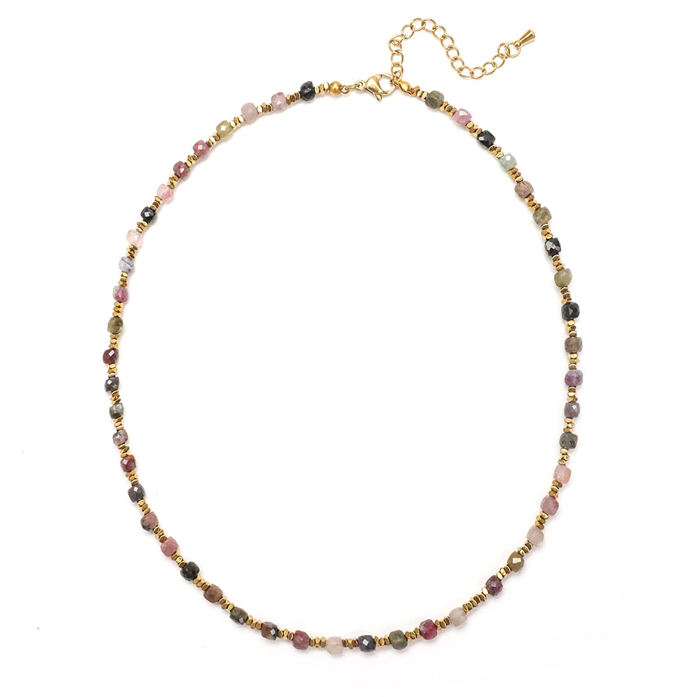 ZMZY 4MM Faceted Amethyst Necklace Natural Stones Beaded Collier Femme Women BOHO Necklace For Women Statement Jewelry