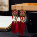 Boho Long Feather Dangle Women's Earrings Beach Long Tassel Beads Handmade Flower Enamel Earrings Bride Wedding Pendientes Mujer - Charlie Dolly